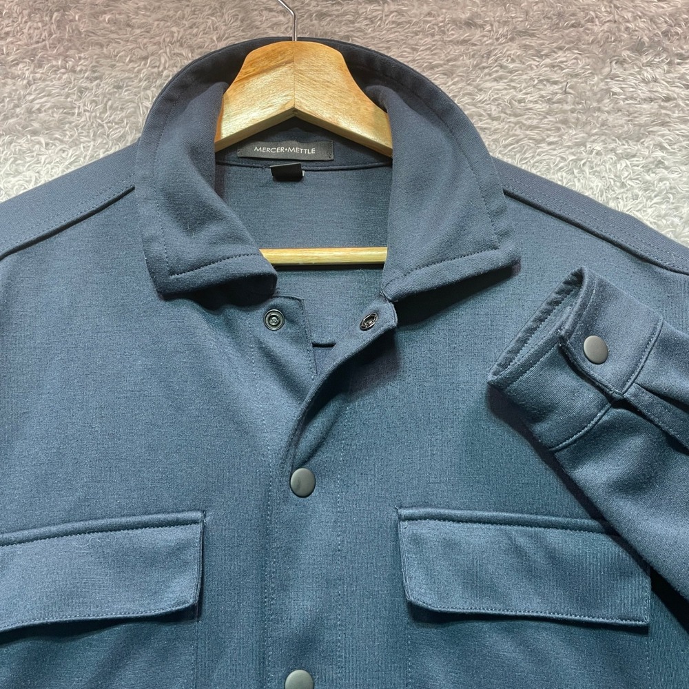 Mercer+Mettle Mens Navy Blue Double-Knit Snap-Front Shirt Jacket Shacket Size M